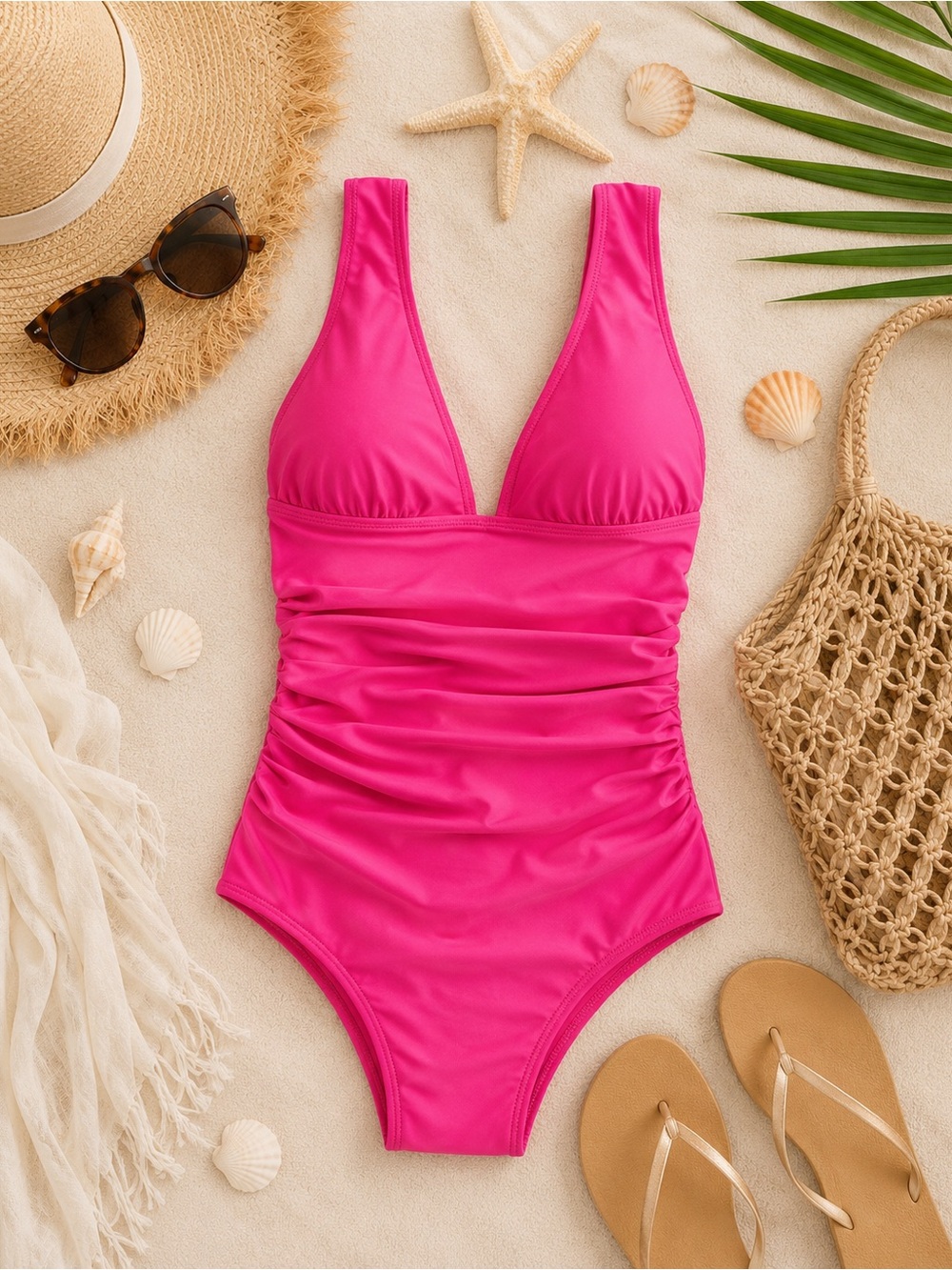 NWT J. Crew Ruched V-Neck One Piece Swimsuit in Radiant Fuchsia Size 14